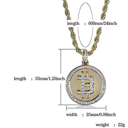 JAJAFOOK Iced Out CZ Simulated Diamond 14K Gold Plated Bitcoin Cryptocurrency Pendant Necklace with Rope Chain - Image 5