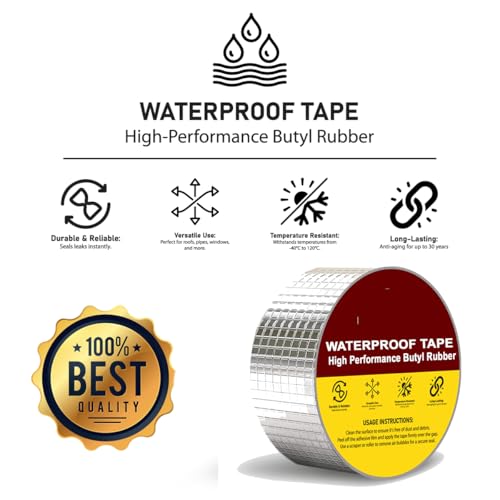 Image of Aluminium Butyl Waterproof Tape | Heavy Duty Leak Repair Sealing Tape | Self-Adhesive Roof, Pipe & Wall Crack Repair | Weatherproof & Heat Resistant (5CM*5M)