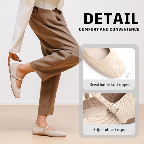 Women's Ballet Flats Square Toe Slip On Shoes Knit Dress Mary Jane Flats Woman Comfy Soft Causal Work Walking2