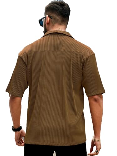 Image of Men's Drop Shoulder Button Collar Tshirt (44, Dark Brown)