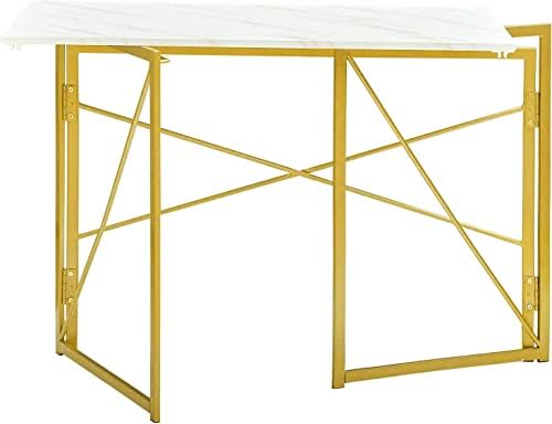 Coavas Folding Computer Desk Office Work Desk No-Assembly Student Study Foldable Laptop PC Gaming Desk for Small Spaces Home Bedroom Corner Wooden Kids Writing Desk Simple Style (100x50x72cm,Marble)