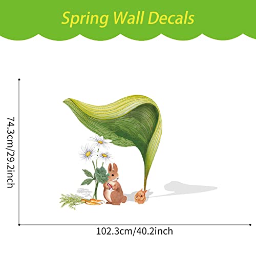Bunny Big Leaf Wall Sticker Rabbits Flowers Peel And Stick Wall Art Decals Lovely Animals Window Sticker Decor For Living Room Kids Bedroom #TOP1