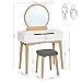 VASAGLE Vanity Table, Makeup Vanity Desk with Rounded Mirror, 2 Drawers, Vanity Set with Upholstered Stool, for Bathroom, Bedroom, Natural and White URDT11K