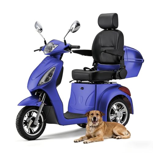 Image of Heavy Duty 3 Wheel Mobility Scooters for Seniors & Adults 500lbs Capacity-800W Mobility Scooters 31 Miles Long Range, All Terrain Electric Powered Mobility Scooters Handicap Mobility Scooter (Blue)