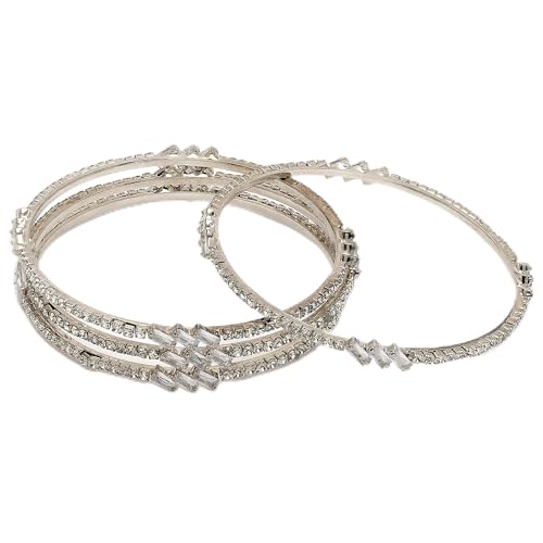 Image of ZENEME Jewelry Rhodium Plated Brass Silver Toned Set Of 4 American Diamond Gold Plated Bangles For Women and Girls