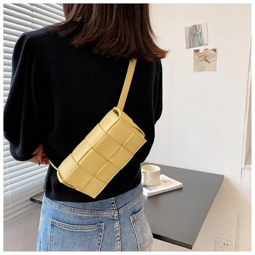 Image of Mini Woven Crossbody Bag for Women, Square Shoulder Handbag Leather Clutch Purse Cute Fanny Packs with Adjustable Belt