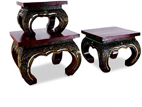 Livasia Table d'opium, Table Basse | Table d'appoint | Pierres de mosaïque en Bois et en Verre Décoration Asiatique Faite à la Main en Thaïlande (30x30cm)