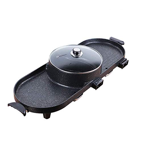 TLMYDD Smokeless Electric Grill, Electric Multi-function Two-in-one Grilled Shabu-shabu, 2000W Smoke-free Non-stick Grill Electric barbecue (Color : Black)