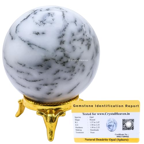 Image of Certified Dendrite Opal Crystal Ball for Meditation - Premium Crystal Vastu Items for Home and Feng Shui Items for Good Luck - Ideal for Pooja Supplies and Spiritual Practices (1.5 inch Inch)