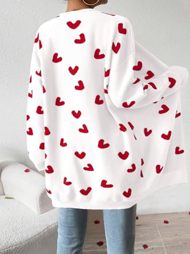 Image of Womens Cute Heart Cardigans Oversized Long Sleeve Open Front Knit Sweaters