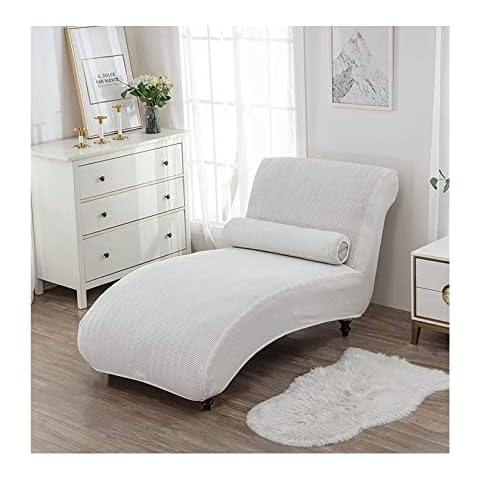 XOOTOO Extra Large Stretch Armless Chaise Lounge Cover, Jacquard Curved Lounge Chaise Chair Covers Recliner Chaise Cover Machine Washable Recliner slipcover Furniture Protector (White) Cover