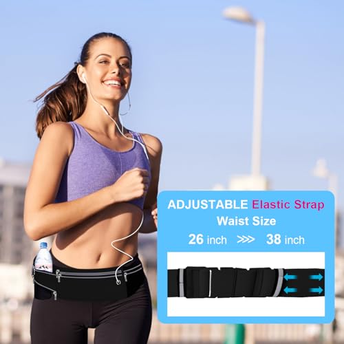Image of Slim Running Belt for Women Men,Runners Fanny Pack Phone Holder,Money Belt,Running Gear Accessories,with 3 Pockets (Jet Black)