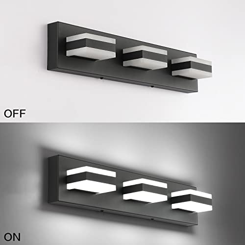 Image of SOLFART Black Bathroom Vanity Light Fixtures Over Mirror LED Dimmable 3 Lights Bath Lighting Restroom Light Modern Vanity Lights for Bathroom Bath Lights ETL Listed