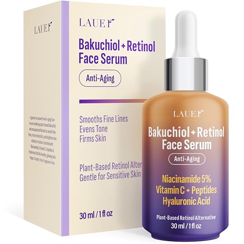 Bakuchiol Retinol Serum for Face with Vitamin C Hyaluronic Acid & Niacinamide Anti-Aging Plant-Based Serum Reduces Wrinkles Firms & Smooths Skin Vegan Fragrance-Free1 fl oz