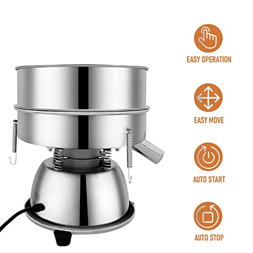 Image of Automatic Sieve Shaker Machine, 110V Stainless Steel Vibrating Sifter with 10 & 60 Mesh Screens for Flour & Powders