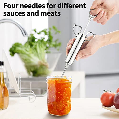 Meat Injector Syringe 2-Oz Marinade Flavor Barrel 304 Stainless Steel With 3 Marinade Needles For Bbq Grill Smoker, Turkey, Fish, Brisket, Paper Silicone Brush And Instruction Included By Kendane #TOP4