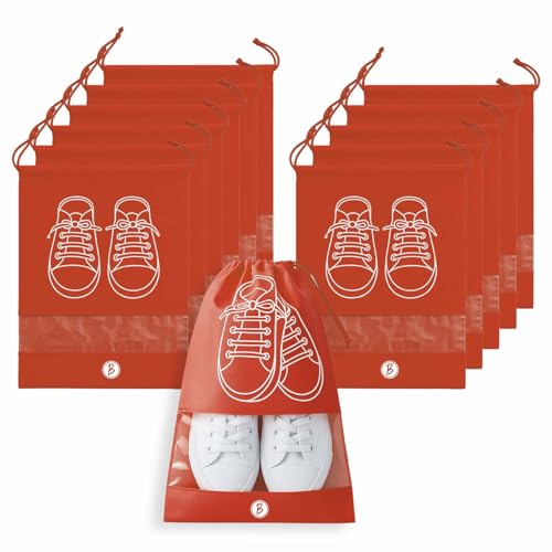 Image of Btag Shoe Bag for Travel & Storage | Water-Resistant Shoe Organizer for Men & Women | Portable, Foldable Shoe Cover for Luggage & Closet | Travel Accessories for Footwear Protection (Red,Pack of 12)