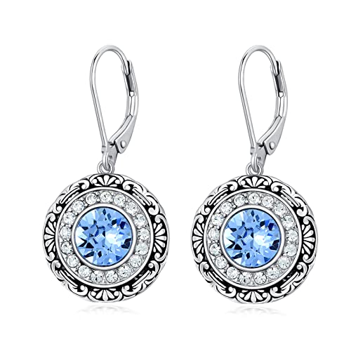 June Birthstone Earrings With Aquamarine 925 Sterling Silver Filigree Birthstone Dangle Drop Earrings Blue Dangle Earrings For Women Birthday Anniversary Fine Jewelry For Women Girls #TOP22