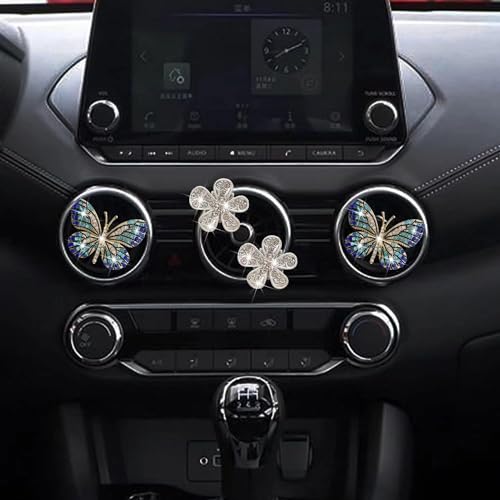 Image of Bling Butterfly Air Vent Clips,4Pcs Blue Crystal Daisy Car Air Fresheners Vent Clips Car Diffuser Vent Clip Rhinestone Diamond Flower Decoration Bling Cars Accessories for Women ，Interior Accessories