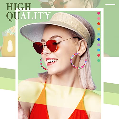 Kigeli 6 Pair Beach Raffia Earrings Summer Statement Rattan Earrings Heishi Drop Hoop for Women Colorful Beaded Tassel Dangle Boho Earring Handmade Jewelry Teacher Gift(Rainbow Color)3