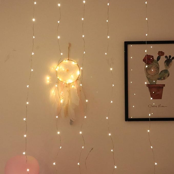 Image of Lexton 300 LED Copper String Light with Remote | 8 Modes, USB Powered, 3mx3m Copper Wire String Light with Hanging Hooks | Decoration for Diwali, Christmas, Curtain Lights (Warm White, Pack of 1)