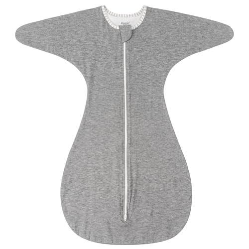 Image of ZIGJOY Shark-Fin Transition Swaddle - 1.0 Tog Rayon Made from Bamboo Sleep Sack Transitional Swaddle Sack Baby Wearable Blanket with Zipper for All Seasons, Grey, 0-3 Months