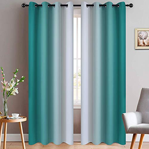 Yakamok Ombre Curtains Teal and Greyish White for Living Room,52Wx84L