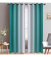 Yakamok 84 Inch Length Teal and Greyish White Light Blocking Gradient Color Ombre Curtains with G...