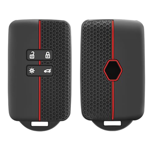 Happyit Custodia in silicone per tasti remoti Compatibile con Renault Koleos Kadjar Megane Talisman Captur Espace Clio 2016-2023 Dacia Duster 2023 4 Pulsanti (Nero + linea rossa)