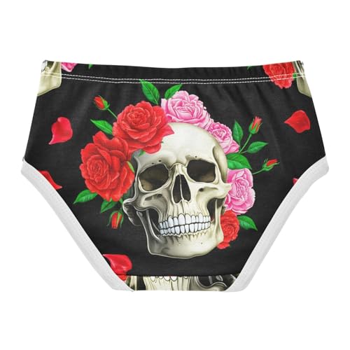 Cotton Toddler Underwear Floral Human Skulls Pink Roses Leaves Cute Panties Girl Artistic Briefs Girls Undies 2t2