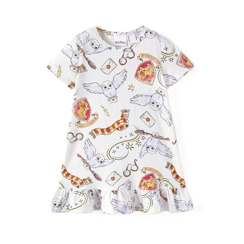 Harry Potter Pajamas Girls Nightgowns Gryffindor Hogwarts Hedwig Owl Short Sleeves Nightgown White Casual Dress Sleepwear for Big Girls 8-9 Years