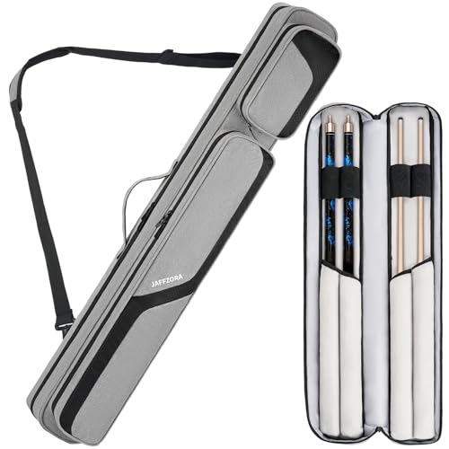 Jaffzora Pool Cue Case 2x2 Pool Stick Carrying Case Holds 2 Butts and 2 Shafts Soft Billiard Cue Bag with Shoulder Straps Gray (Bag Only)