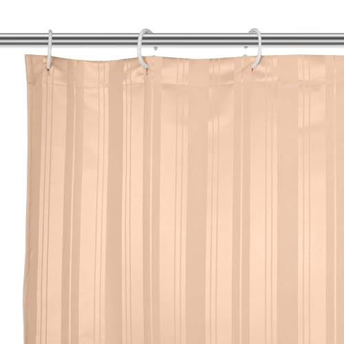 Image of Encasa XO Waterproof Shower Curtain for Bathroom 6 x 6.5 feet(183x200 cm), Anti-Fungal Polyester Washroom Curtain with 12 Hooks, Wet & Dry Partition Toilet Curtains Stripe Peach