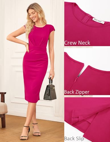 Image of GRACE KARIN Women's Wear to Work Dresses 2026 Cap Sleeve Sheath Bodycon Midi Dress Ruched Business Office Pencil Dress