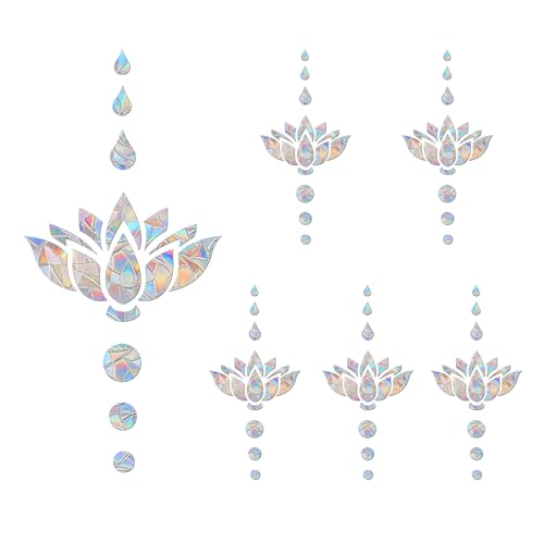 Image of DIY-Lotus Prism Window Collision Clings for Bird Strikes, 6 Sets | Static Glass Reminder Sticker Decals, Window Anti-Collision, Rainbow Maker, Save Birds from Hitting Windows, Non Adhesive