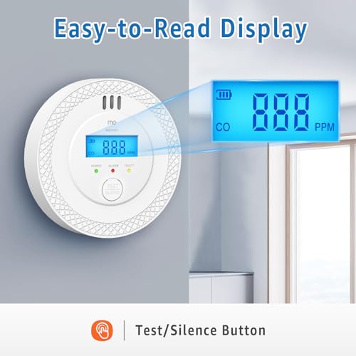 Carbon Monoxide Detector, Carbon Monoxide Alarm, CO Alarm with Digital Display and Test Button, CO Detector Monitor with Replaceable Battery, Ten Years Alarm Sensor Life, AA Battery Powered White - Image 4