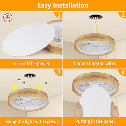 Dehobo LED Deckenleuchte 24W Rund ∅ 30 cm, Moderne Deckenlampe Holz sandweiß, 3000K Warmweiß Ra>83 3100lm für Wohnzimmer, Schlafzimmer, Küche, Flur, Kinderzimmer