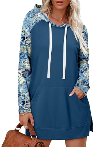 KISSMODA Women Hoodies Dress Long Sweatshirts Dress Raglan Sleeves Oversized Sweatshirts with Pocket 2025 Fall Winter Trendy