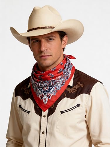 Image of 35 inch Men's Silk Cowboy Scarf - Oversized Western Bandana Neckwear, Large Square Scarf with Gift Packaging
