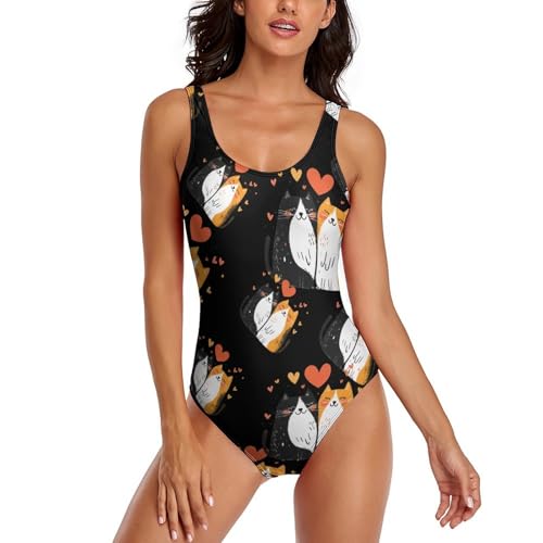 Traje de baño Love Cats para Mujer, con Espalda Descubierta, Ideal para la Playa en Verano.