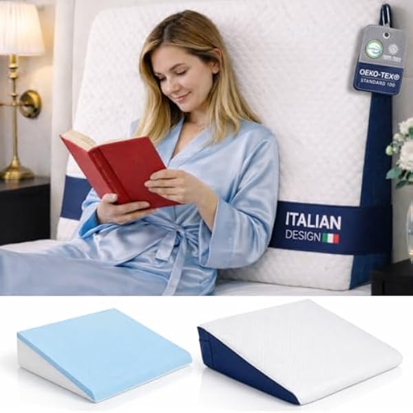 Ritalia® poduszka klin przeciwrefluksowa 65x90x20 cm na materac z żelem visco | poduszka do czytania, oparcie łóżkowe, zdejmowany pokrowiec do prania
