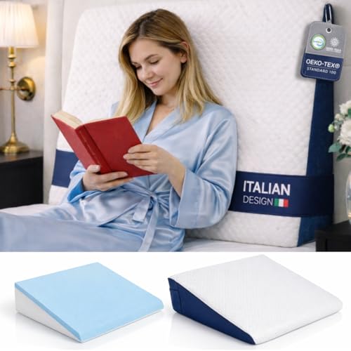 Ritalia Coussin Anti Reflux 65x60x20 cm avec Mousse Mémoire pour Lit Rehausseur Matelas Adulte Coussin de Lectur & Dossier de Lit Triangulaire