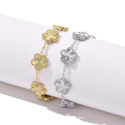 Four Leaf Clover Bracelet for Women 14K Gold Plated Stainless Steel Link Bracelet Wrist Jewelry4