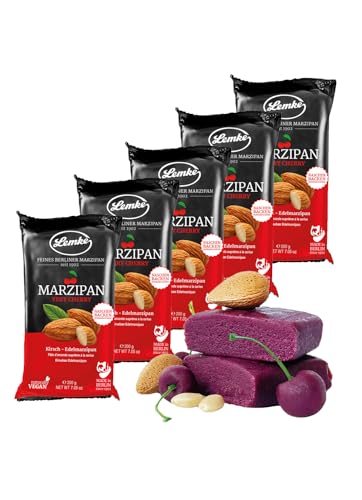 Lemke Very Cherry Marzipan 5 x 200g/ Marzipan mit Kirschgeschmack- Vegan- Backmarzipan