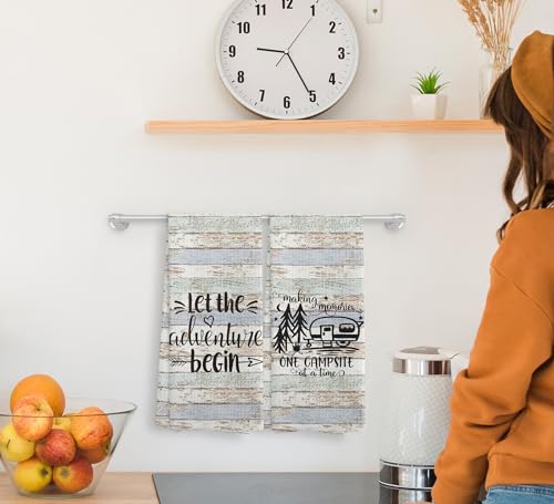 Camping-Let-the-Adventure-Begin-Kitchen-Towels-and-Dishcloths-Sets-of-2Campsite-Cabin-RV-Drying-Cloth-Hand-Towels-Tea-Towels-for-Bathroom-KitchenCampers-Camping-Lovers-Adventurers-Gifts1624-inches