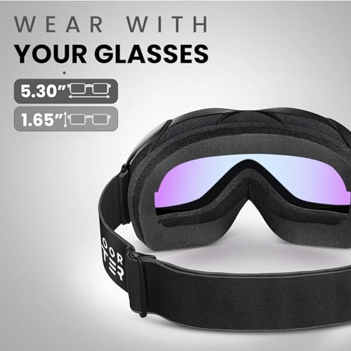 Image of OutdoorMaster OTG Ski Goggles - Over Glasses Ski /Snowboard Goggles for Men, Women & Youth - 100% UV Protection (Black Frame + VLT 36% Rose Lens)