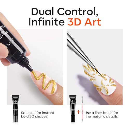 Image of modelones Gold 3D Gel Nail Art, 15g Metallic Sculpting Gel for Molding Painting Carving Nail Design Charms & Gems Glue Decoration No Wipe U V Home Salon DIY Manicure