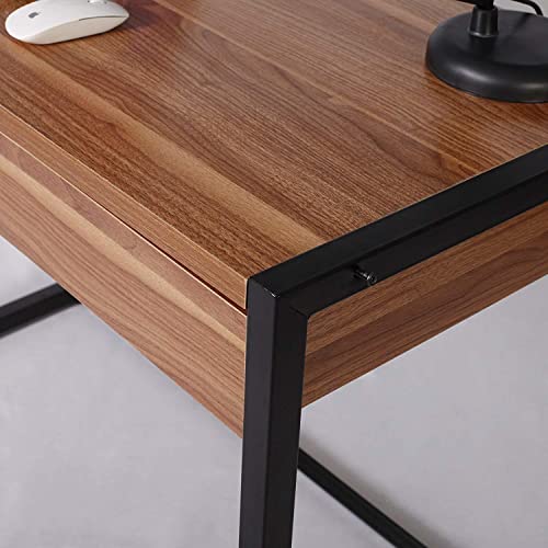 Image of Solid Wood Top & Metal Legs Study Table with Two Elegent Drawer Storage | Study Desk | Office Table for Study Room | Library | Office | Kids Room | Living Room |