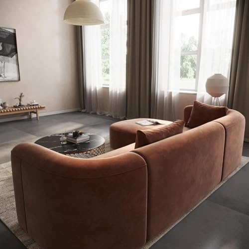 Image of Modern Classic L Shape Sectional Sofa Set, Chesterfield Style 4 Seater Sofa Set with Pillows for Living Room, Bedroom and Office and Hallway Colour (L-Shape RHS Brown)