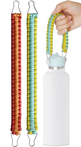 2 Pack 11.8” Longer Paracord Handle for Hydroflask Lids with Rivet, Military-Grade Nylon Grip Strap for YETI Rambler Lid with Rivets, Reversible & Replacement Durable Grip Carrier Strap Bottle Holder